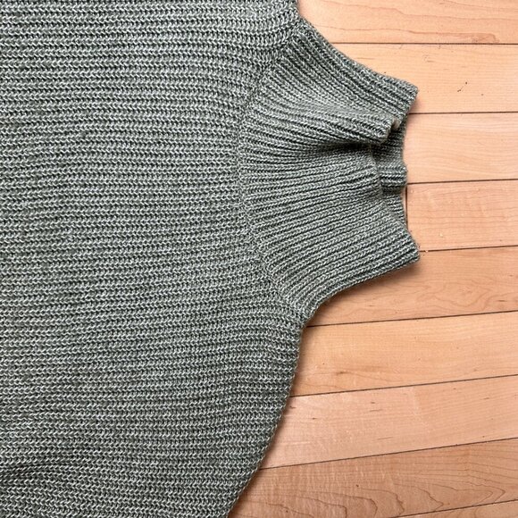 H&M Chunky Knit Cropped Mock Neck Sweater Size XS Green Grey - Picture 3 of 8